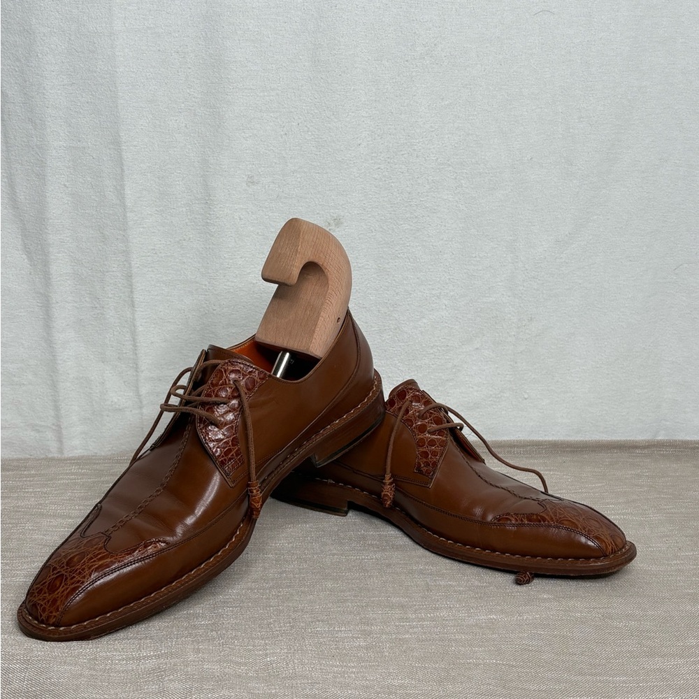 Mezlan Farley Crocodile Rich Brown Leather Derby